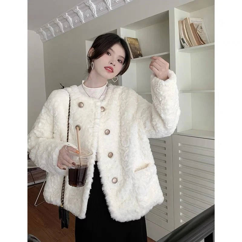 【现货+运费险】新款加厚白色小香风仿羊羔毛毛小个子上衣棉服YY930