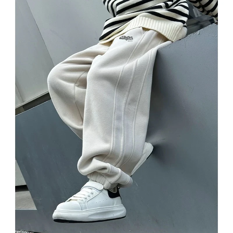 男童卫裤春秋2024新款男孩一体绒裤子儿童运动裤秋冬款加绒长裤潮