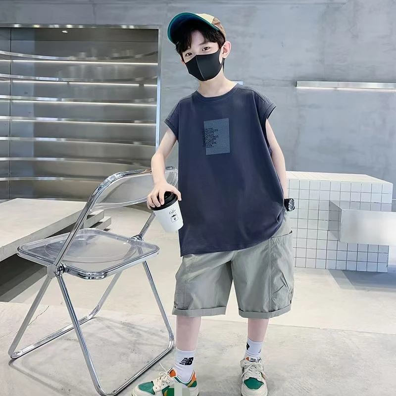 男童背心套装夏季2024新款儿童装夏款男孩夏装中大童无袖两件套潮