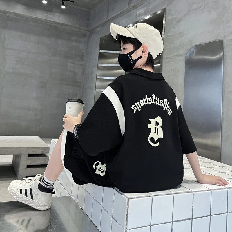 男童夏季短袖POLO衫套装薄款时髦痞帅夏款2024新款儿童男孩夏装潮