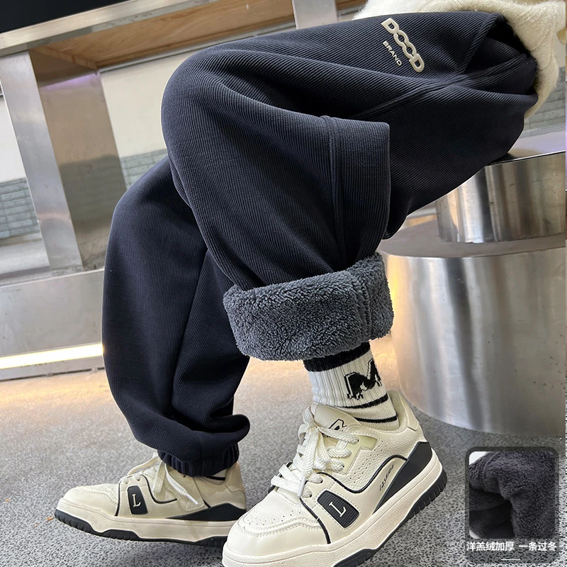 男童加绒裤子一体绒冬季加厚羊羔绒卫裤2024新款儿童绒裤一条过冬