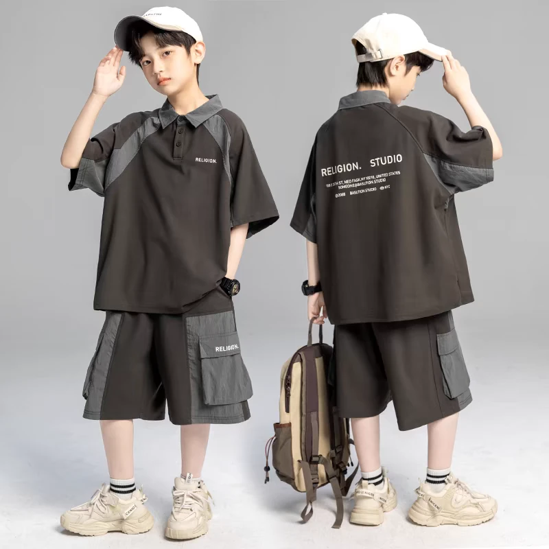 男童夏季套装2025新款夏装中大儿童男孩夏款POLO衫帅气时髦短袖潮
