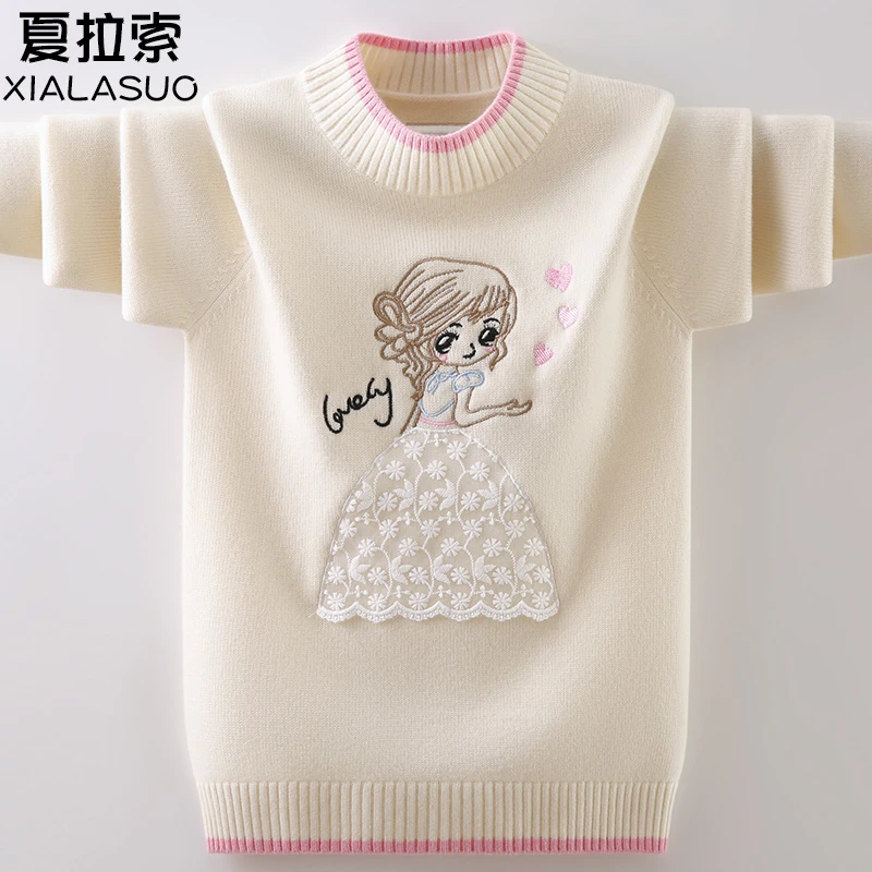 儿童毛衣秋冬款套头中大童洋气卡通羊毛衫厚保暖毛线衣圆领羊绒衫