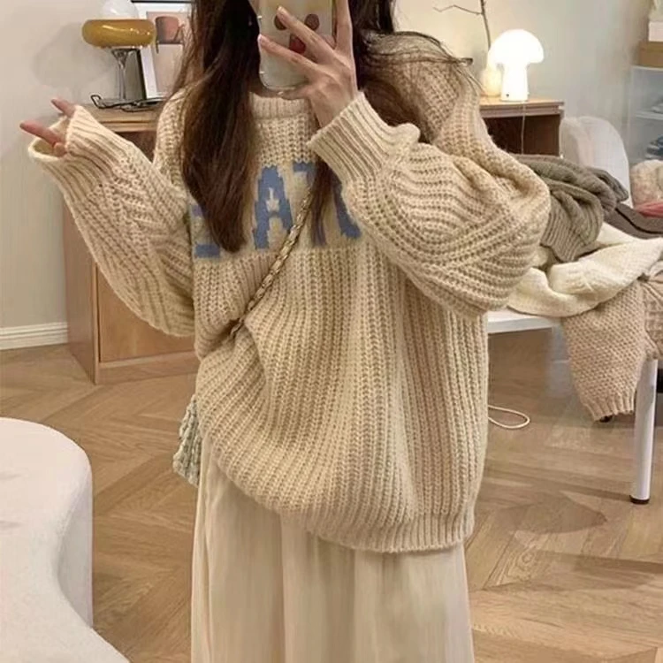 女宽松显瘦慵懒风软糯2023新款宽松ins时尚套头毛衣圆领百搭长袖