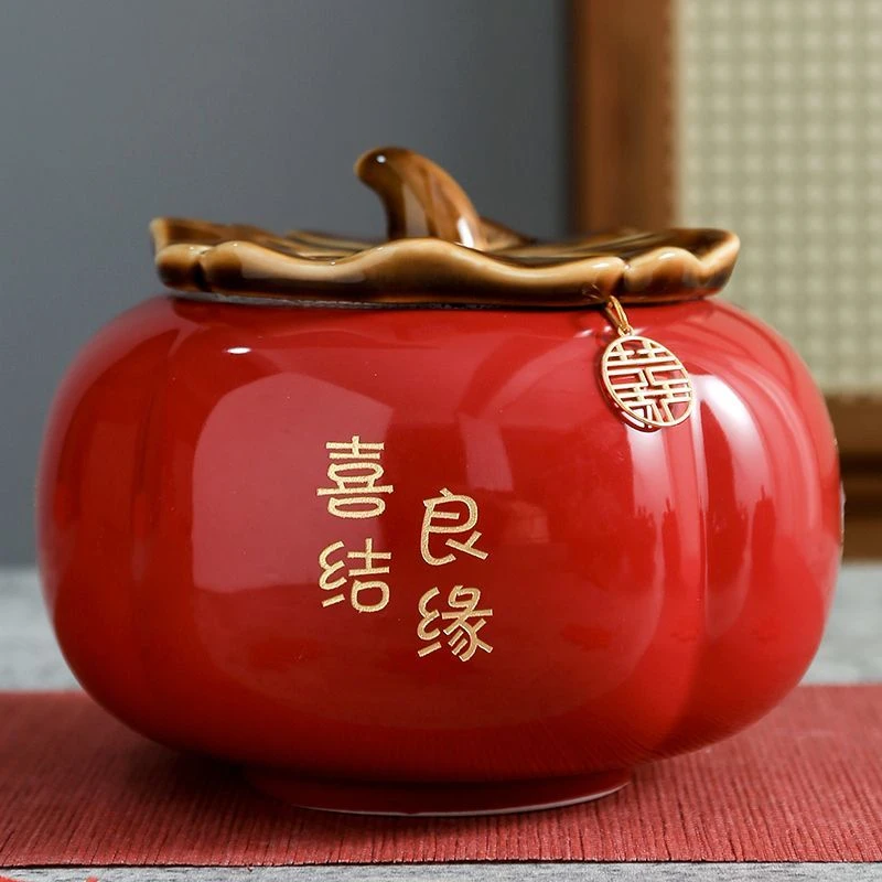 墙壁沙发背景客厅挂画礼盒松弛感陶瓷柿子摆件柿柿如意摆件