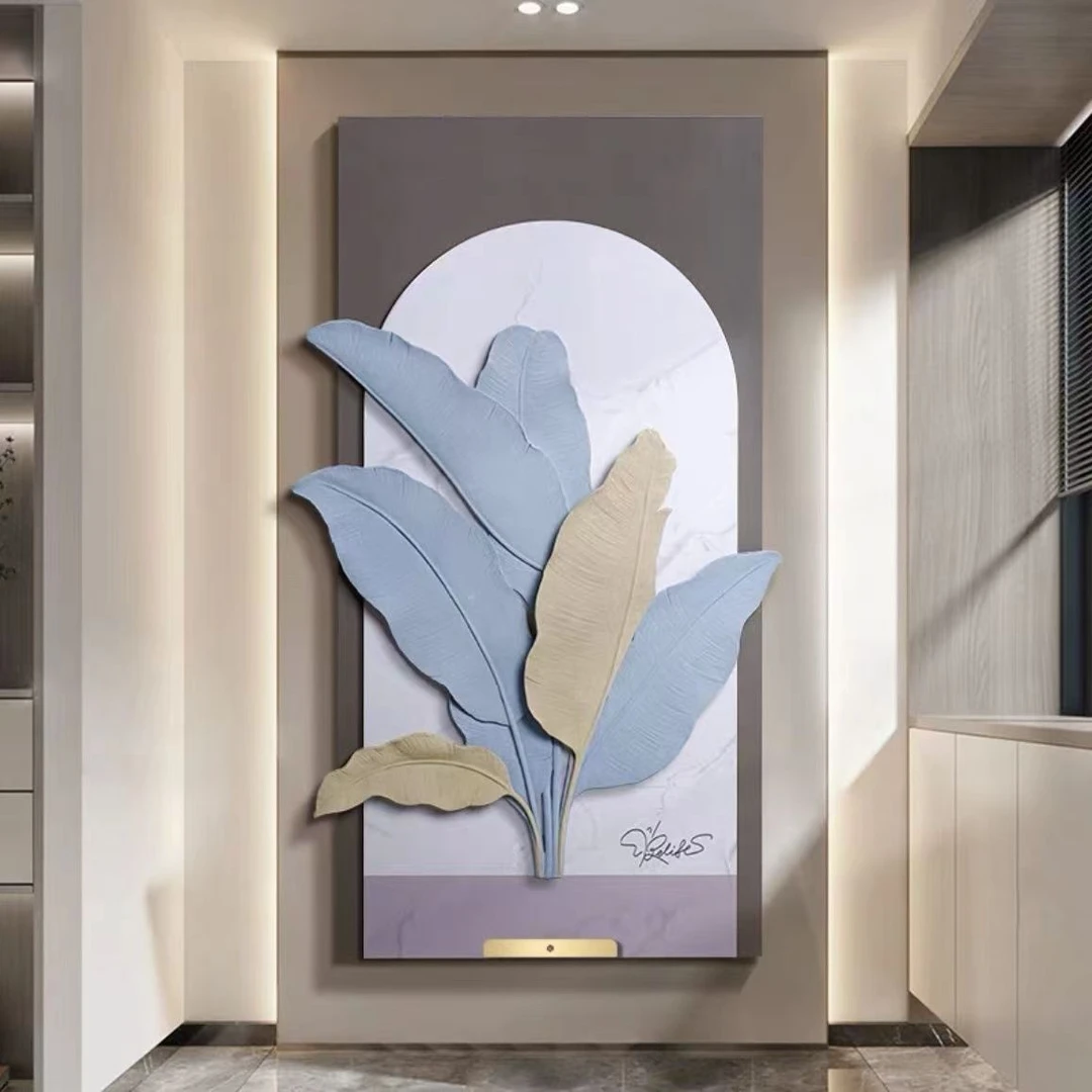 现代简约入户高档感寓意好客厅玄关装饰画走廊过道竖版艺术肌理画