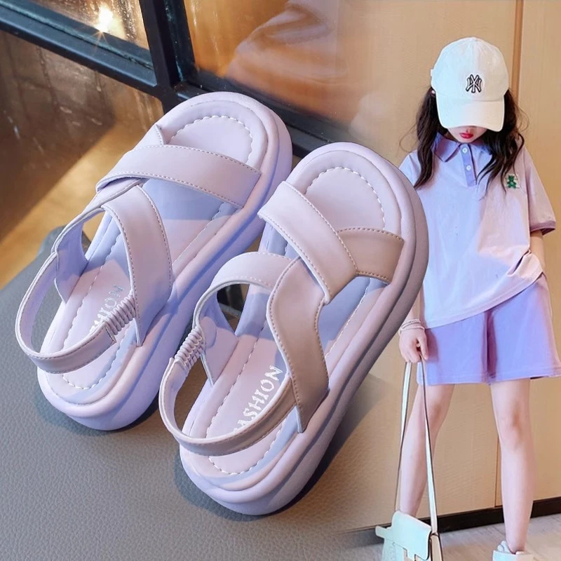 ABC女童 凉鞋2025夏季小女孩公主凉鞋厚底沙滩罗马鞋百搭软底童鞋