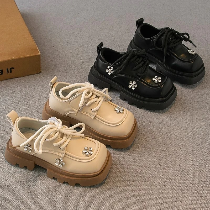 ABC女童 小皮鞋2025春秋新款儿童鞋子小女孩公主鞋乐福鞋软底黑色