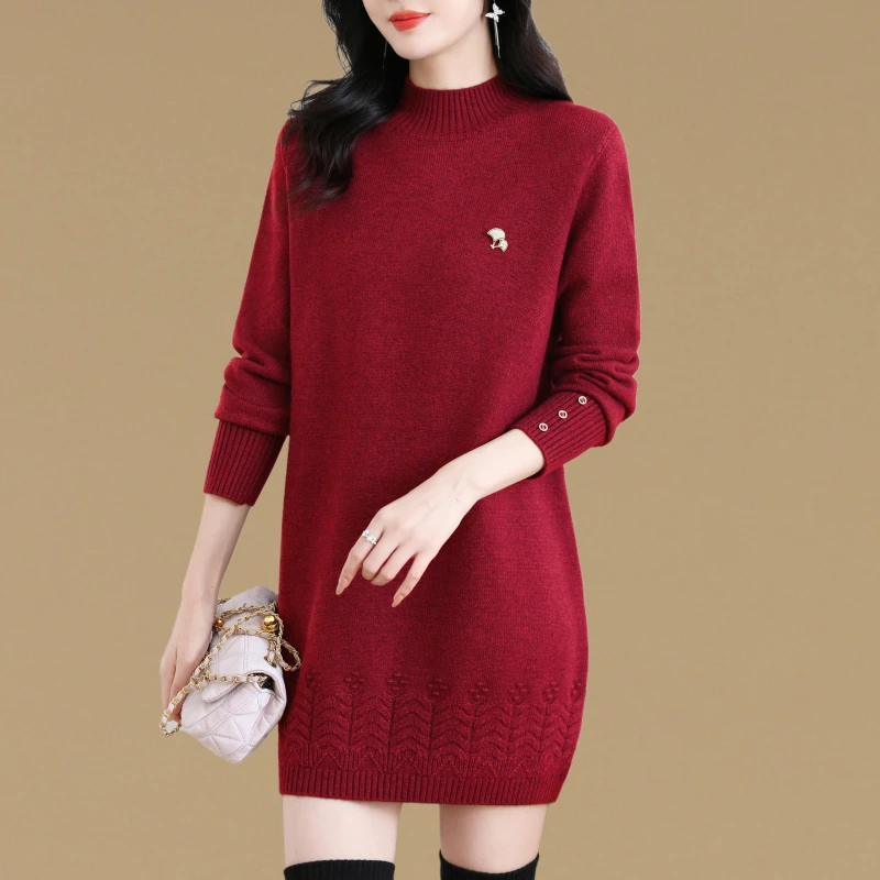气质大码胖mm中长款毛衣打底衫女秋冬新款宽松加厚内搭针织连衣裙