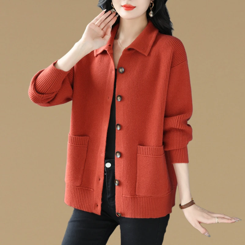 气质翻领大码胖mm高级感毛衣外套女秋冬2025新款外搭宽松针织开衫