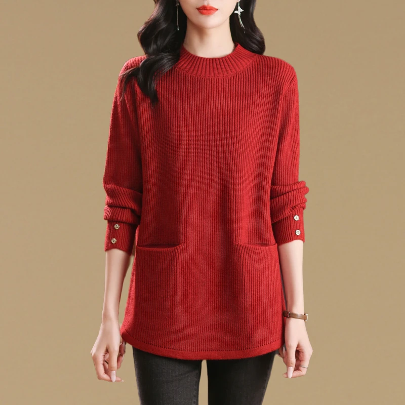 上档次毛衣女中长款遮屁股秋冬2025新款加厚半高领打底衫洋气上衣