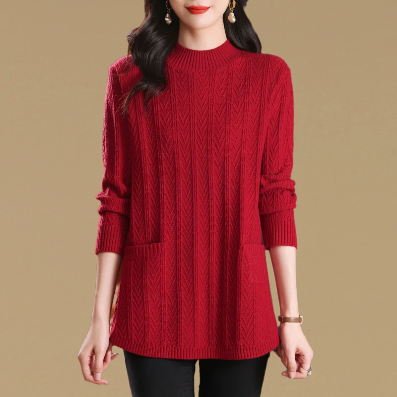 气质百搭中长款毛衣女加厚半高领秋冬小个子内搭遮屁股针织打底衫