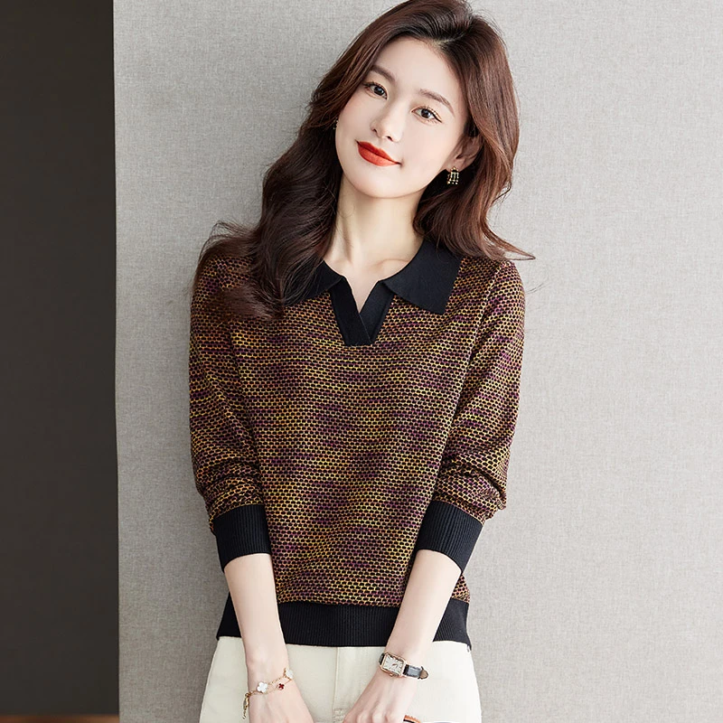 高档轻奢翻领薄款针织衫女春秋新款减龄polo衫打底毛衣洋气小衫潮