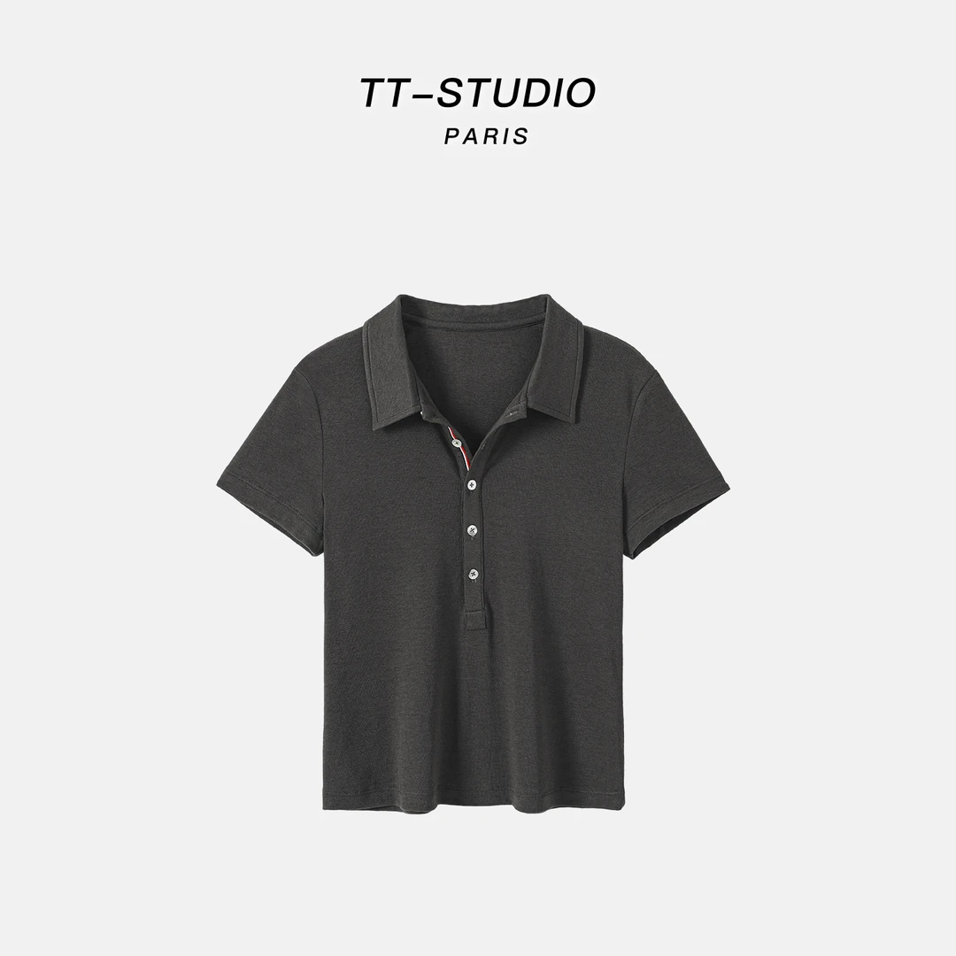 TT【英伦POLO】天丝冰凉轻奢纯色短袖POLOT恤女TT-T695