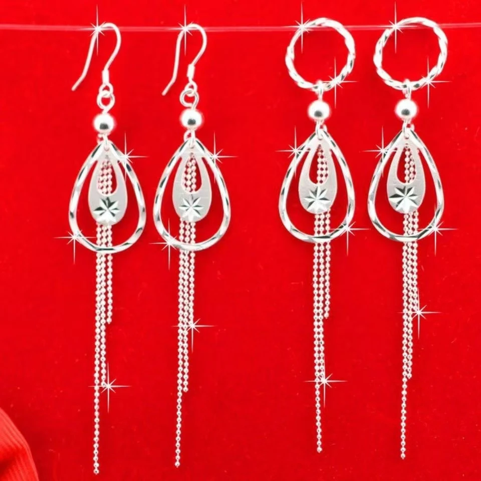 足银耳饰 999纯银耳勾水滴耳环长款流苏耳坠气质防过敏时尚网红