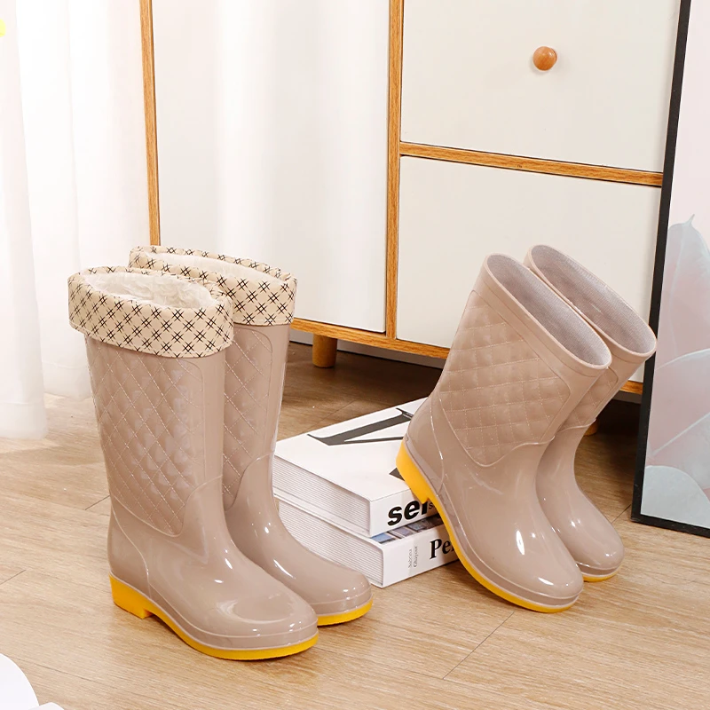 水鞋女士防滑时尚高筒雨鞋中筒防水鞋厚底女款雨靴耐磨长筒水胶鞋