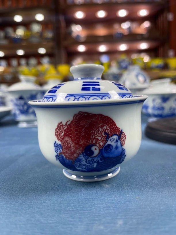 景德镇纯手工手绘八卦太极鱼盖碗