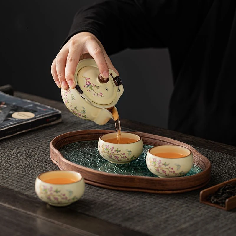 家用手抓壶大号盖碗茶杯防烫大容量泡茶碗汝窑开片高端功夫茶具