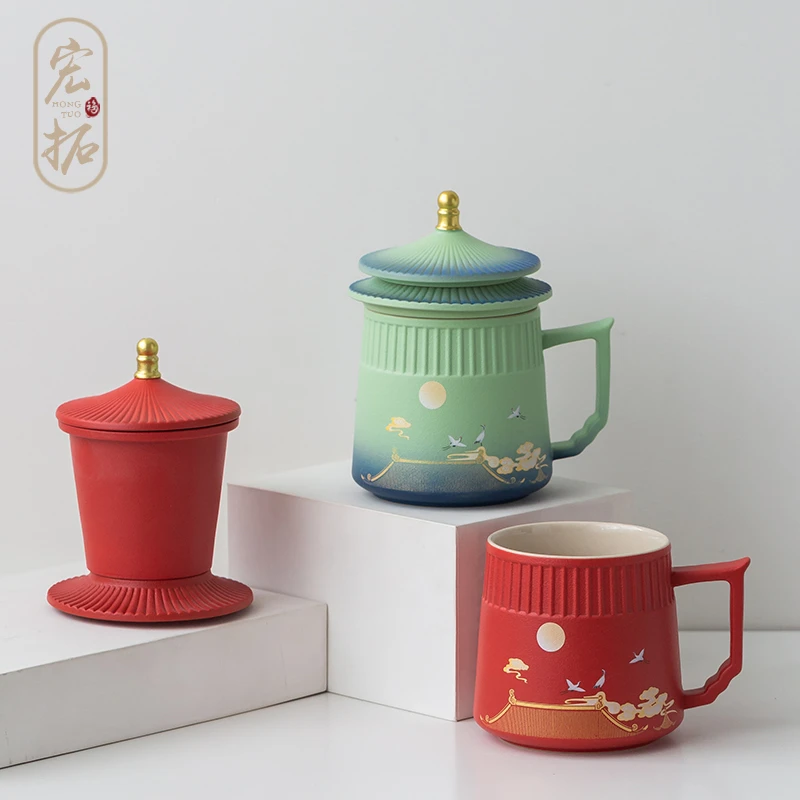 故宫文创国潮仙鹤大容量陶瓷杯泡茶杯男女生礼物家用个性喝水杯