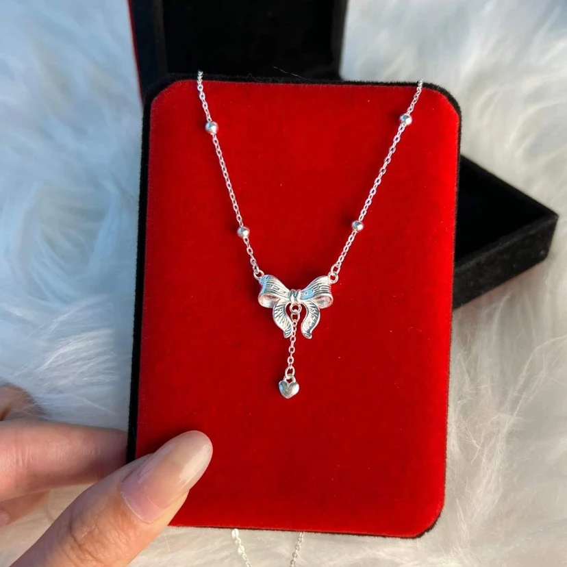 坠链均足银 正品足银999纯银在逃公主项链女小众蝴蝶结锁骨链女