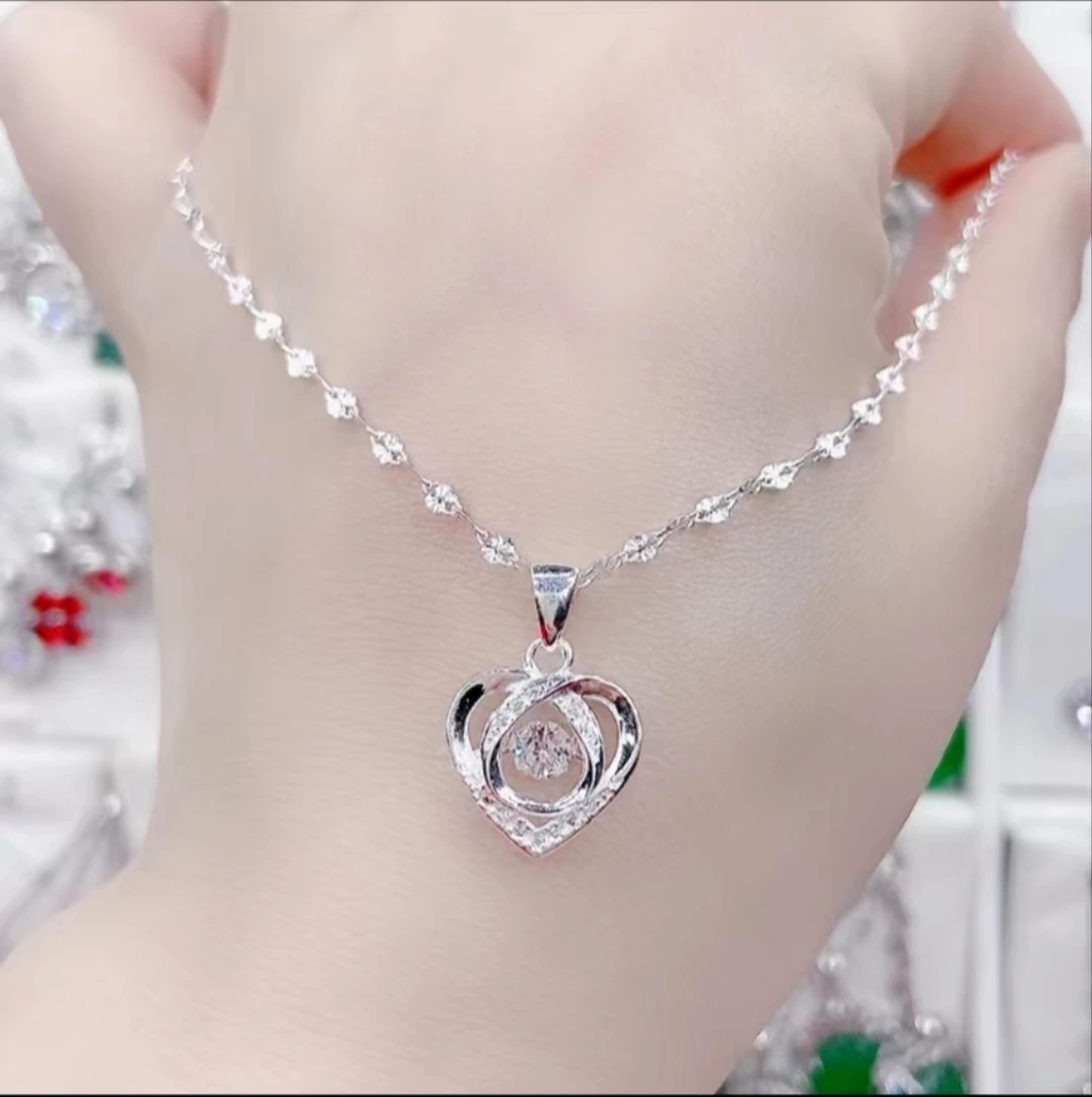 坠链均足银 【一套价】足银9999雪花链➕足银灵动爱心吊坠 纯银套链