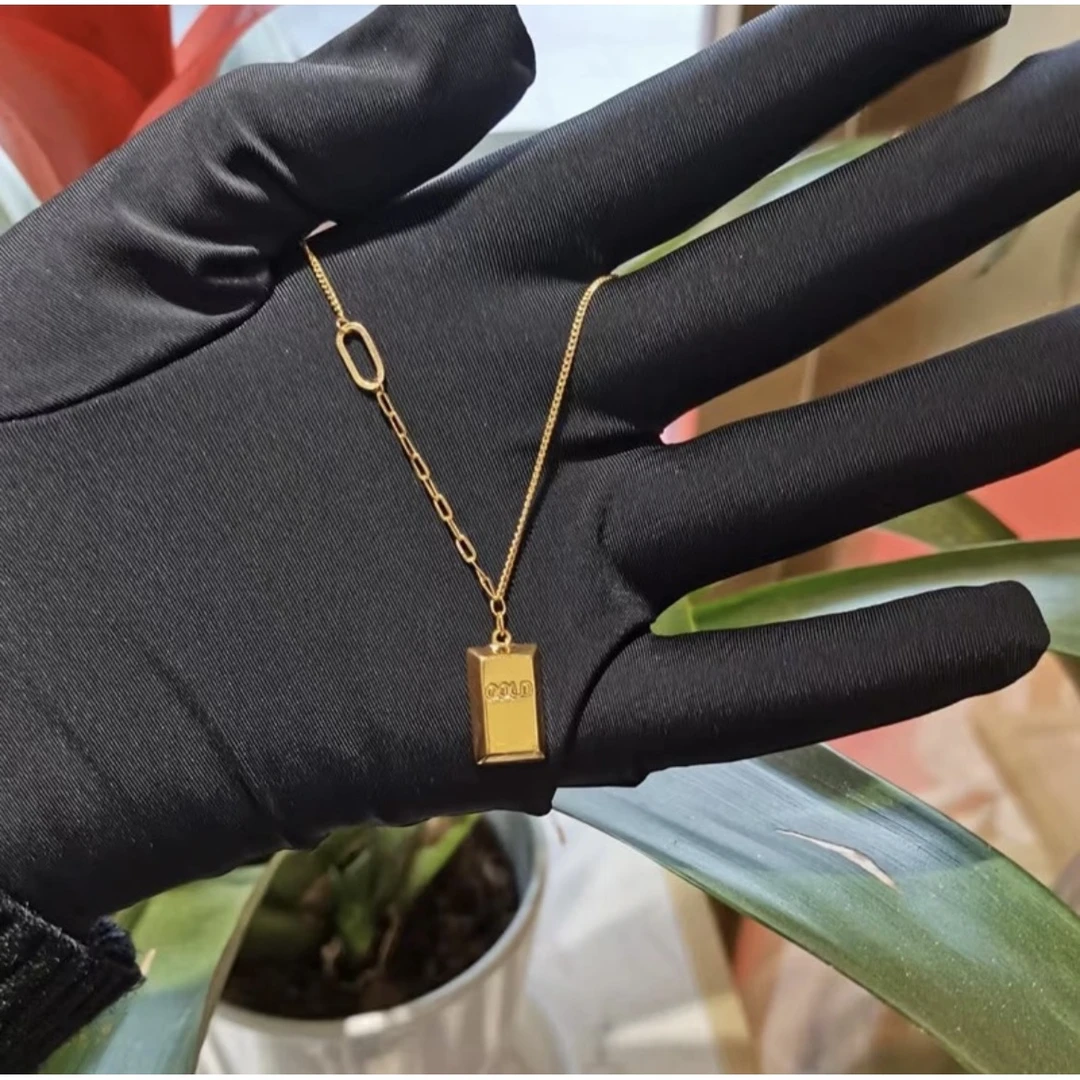 合金项链 小方砖吊坠