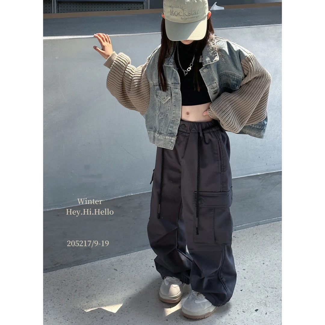 05217高端潮品童装时尚百搭休闲一体绒休闲工装裤B9-3儿童