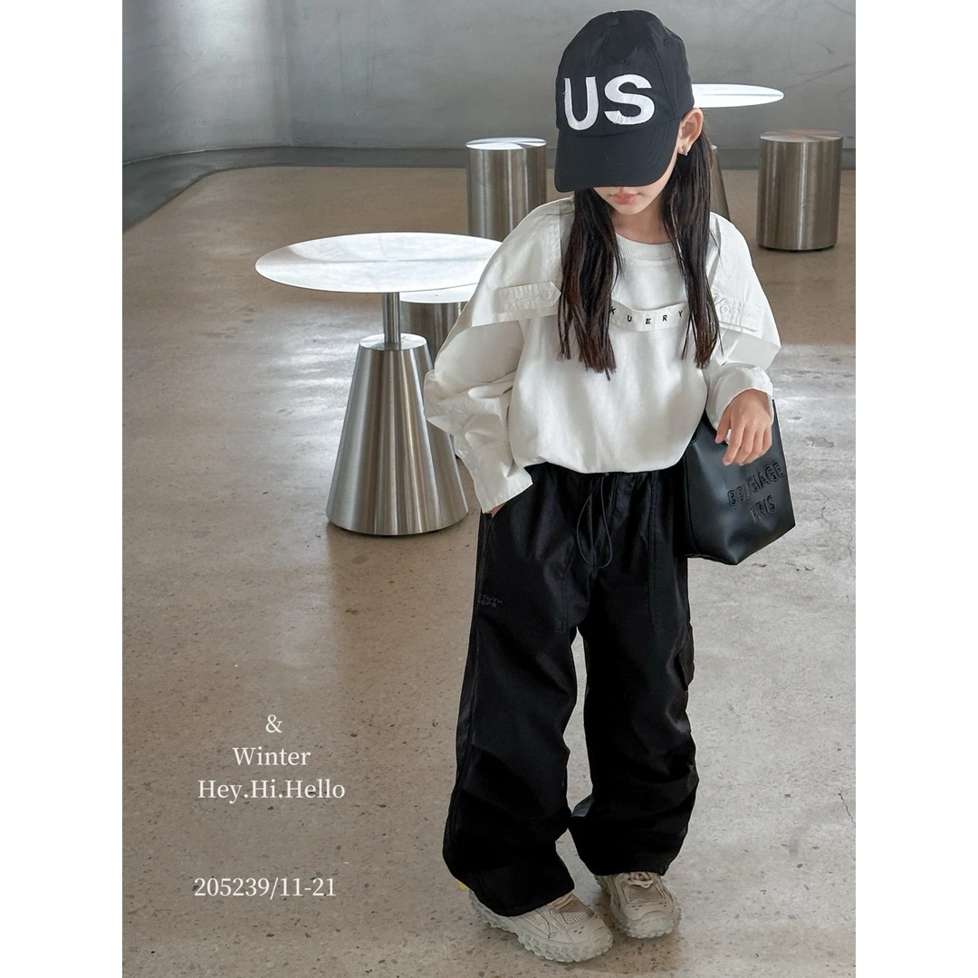 05239高端潮品童装时尚百搭一体绒工装裤B7-1春秋女童休闲裤