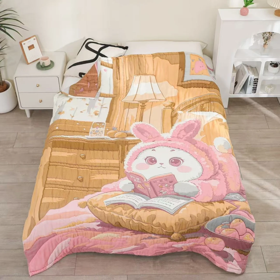 【读书小兔】200cm*230cm 高端升级轻奢多功能超柔纱布泡芙被
