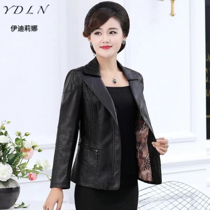 大码春秋皮衣妈妈新款女装中年pu短款女士外套皮夹克加棉女士皮衣