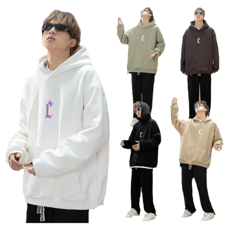 聪明陈520克重磅纯棉国潮印花连帽卫衣秋冬新款休闲情侣宽松外套