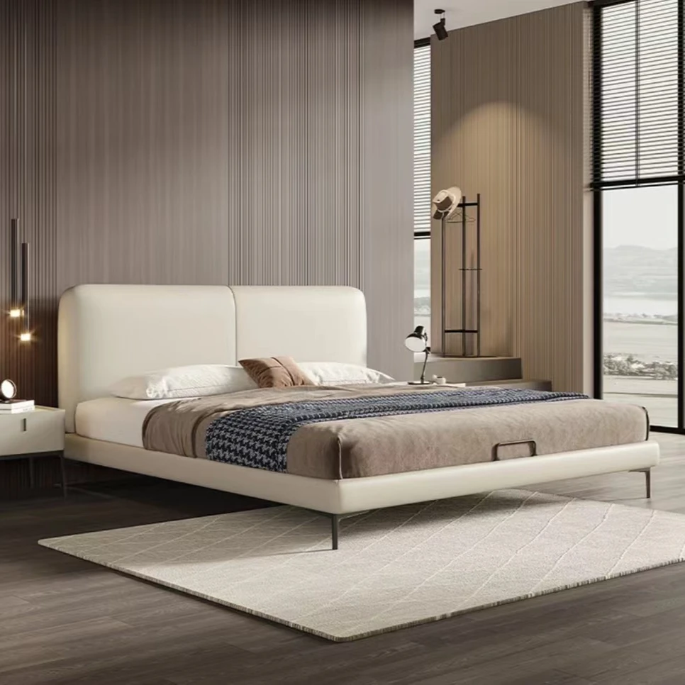 叶叶家居饼干床头层牛皮床轻奢双人床主卧大床意式简约大床