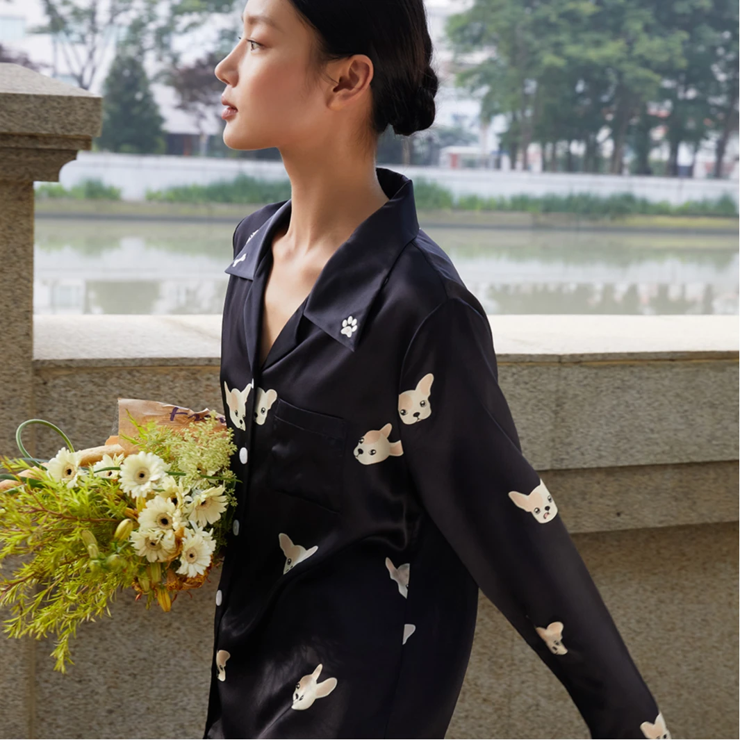 BEAST/野兽派“日进斗金”小奶狗真丝睡衣休闲风家居服明星同款男女