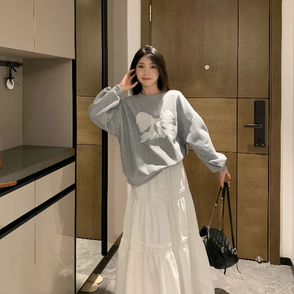 时尚套装2024秋季新款慵懒风蝴蝶结长袖卫衣设计感半身裙两件套女