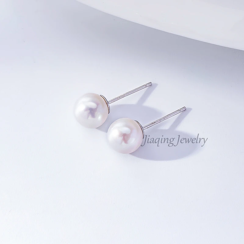 【佳清珠宝】S925银极强光淡水素钉6-7MM百搭简约时尚气质