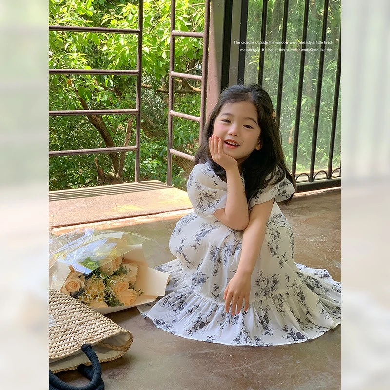 图图小象女童连衣裙2023夏装新款水墨国风裙时尚公主裙子