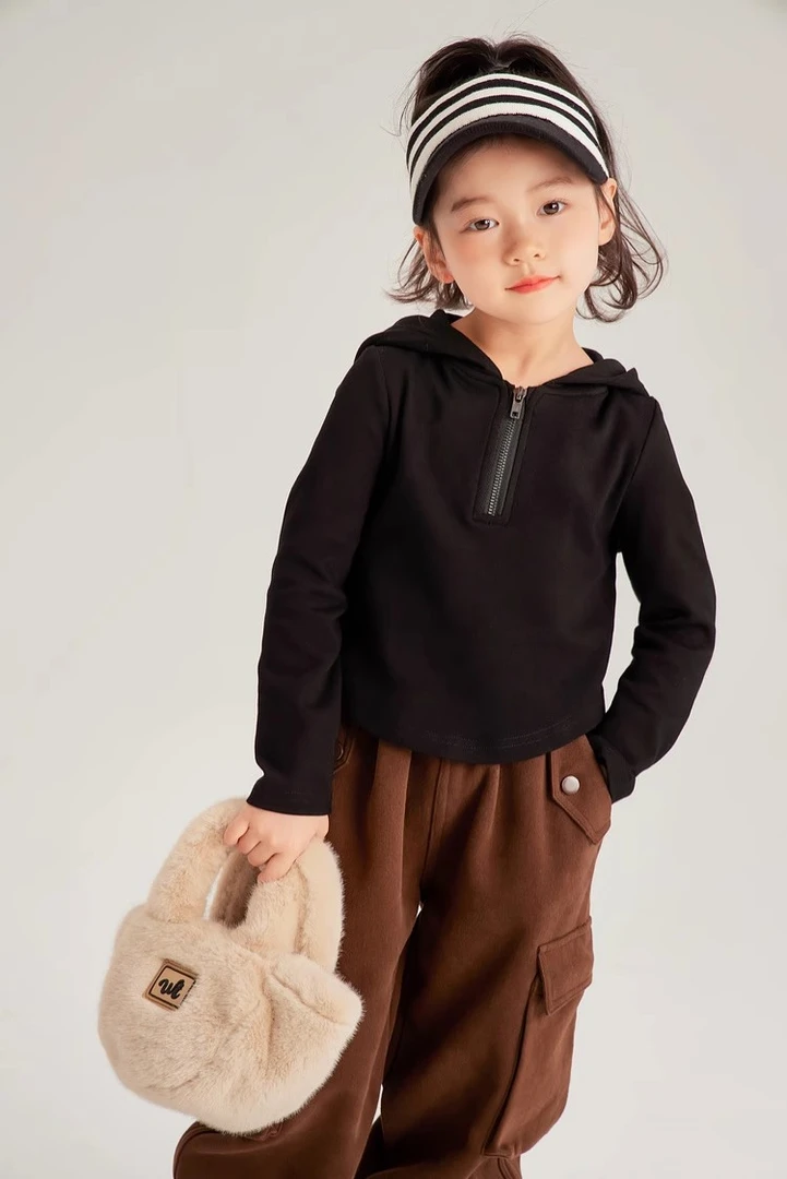 女童亲子T恤2023冬装新款韩版童装连帽打底衫儿童上衣亲子保暖衣