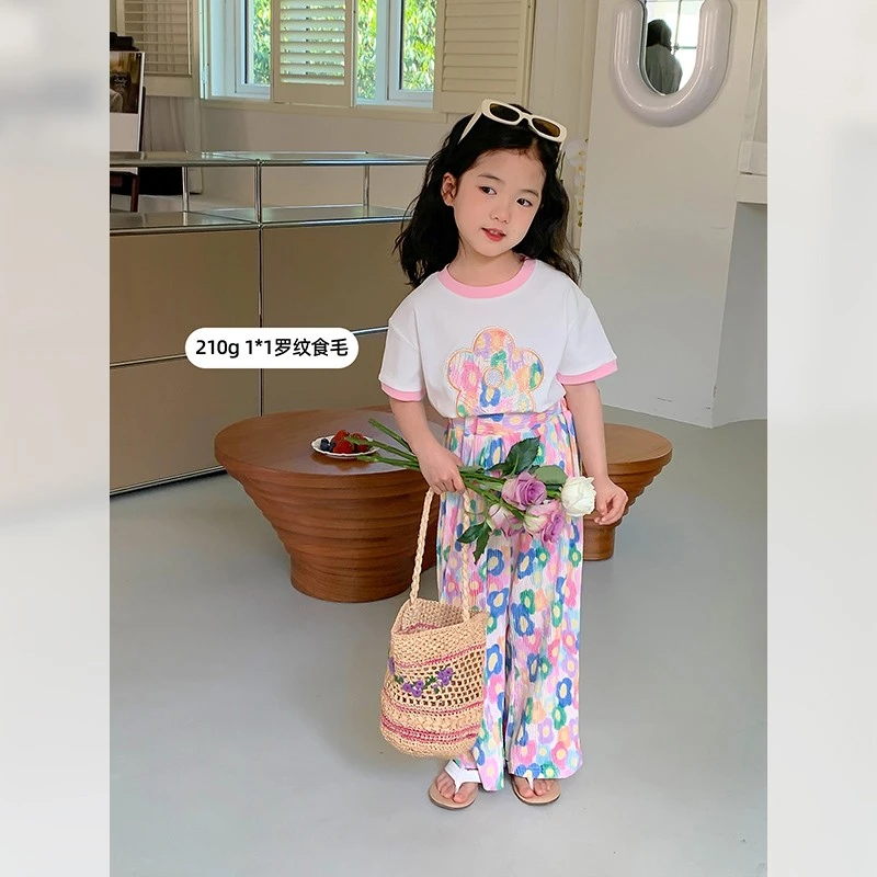 图图小象女童套装2023夏装新款T恤印花休闲裤子套装两件套儿童