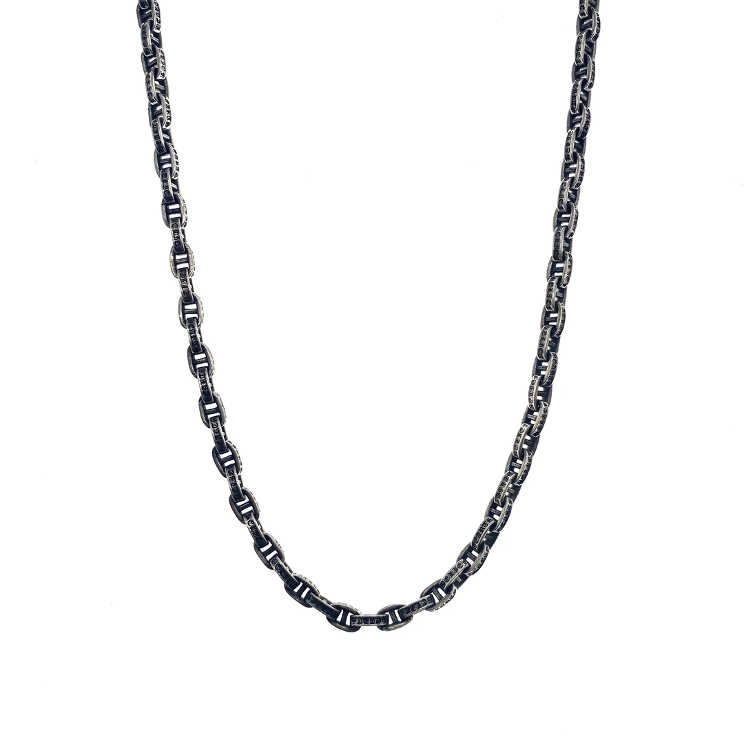 链子925银 BELIEFHEARTS相信心复古做旧字母项链手工时尚男士百搭