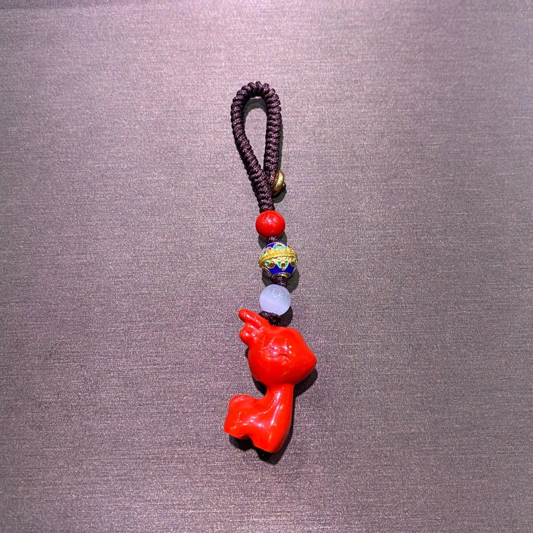 瑞思祥 含辰砂工艺品高含量红砂一路平安小小鹿钥匙扣可爱包挂