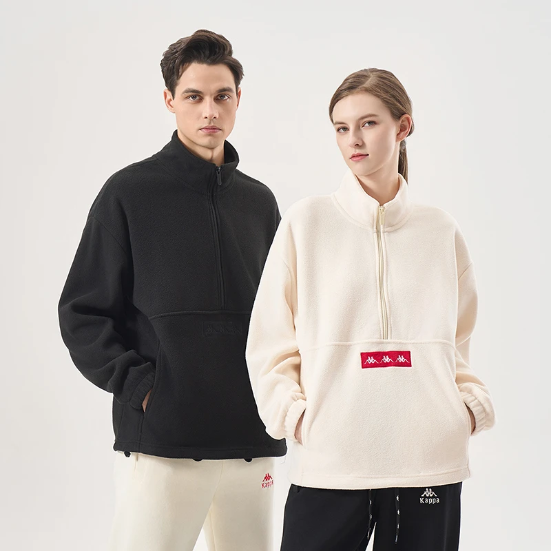 KAPPA/背靠背外穿抓绒上衣男女春季家居服情侣长袖精工刺绣外套