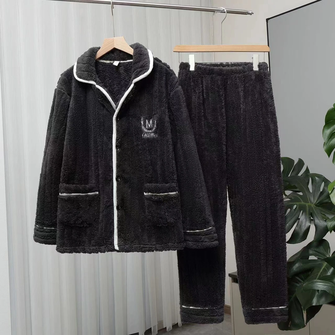 【专享】睡衣男士珊瑚绒加绒加厚保暖法兰绒冬季家居服男款冬天套装