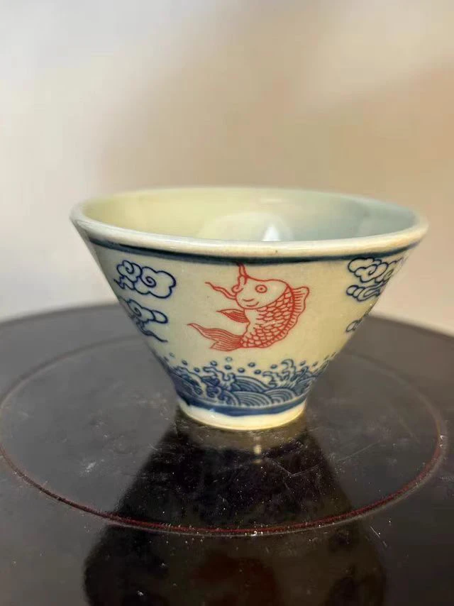 景德镇陶瓷青花祥云鱼杯主人杯斗笠杯客杯茶杯酒杯
