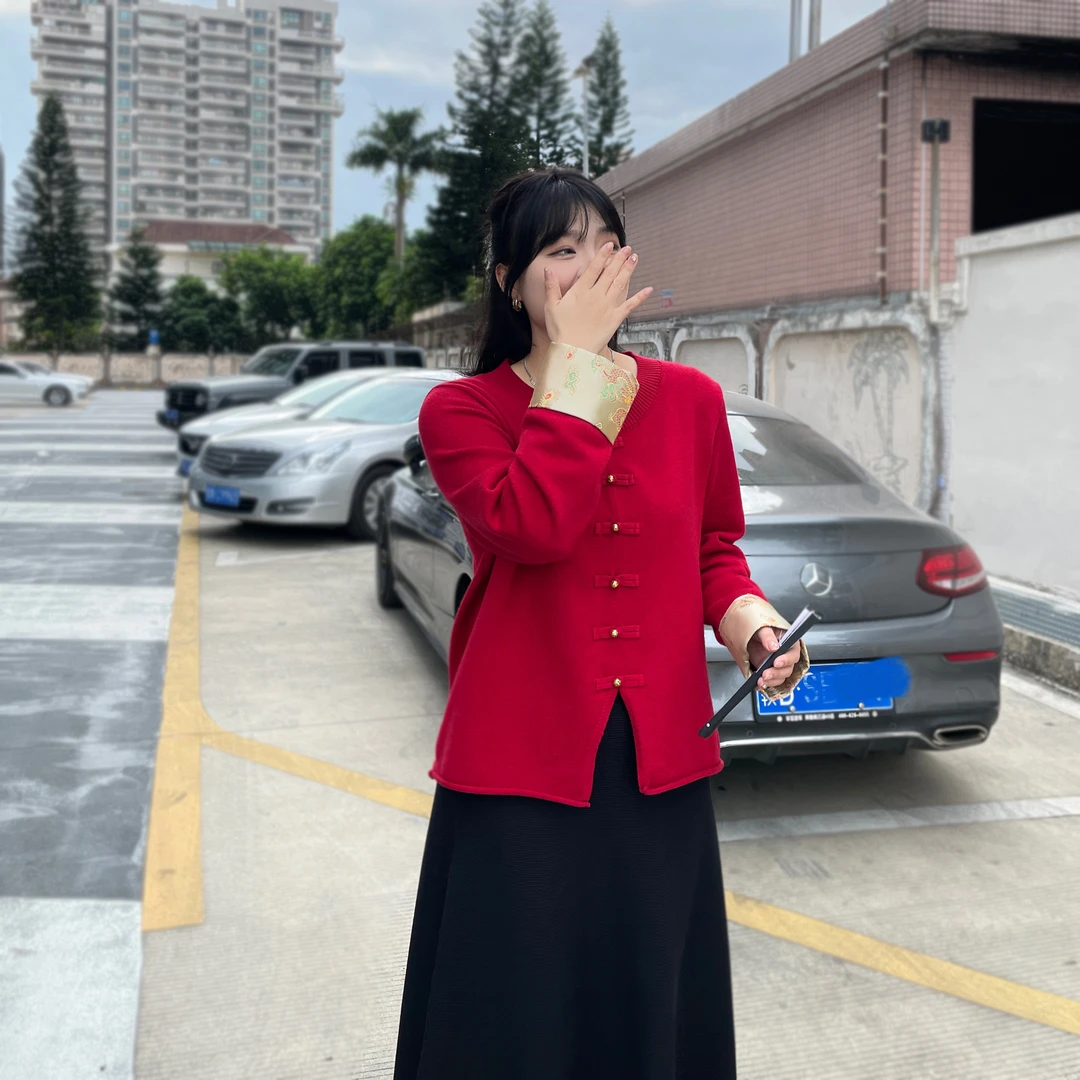 【青青推荐】龙凤呈祥~国风微胖女生秋冬显瘦刺绣套头长袖针织上衣