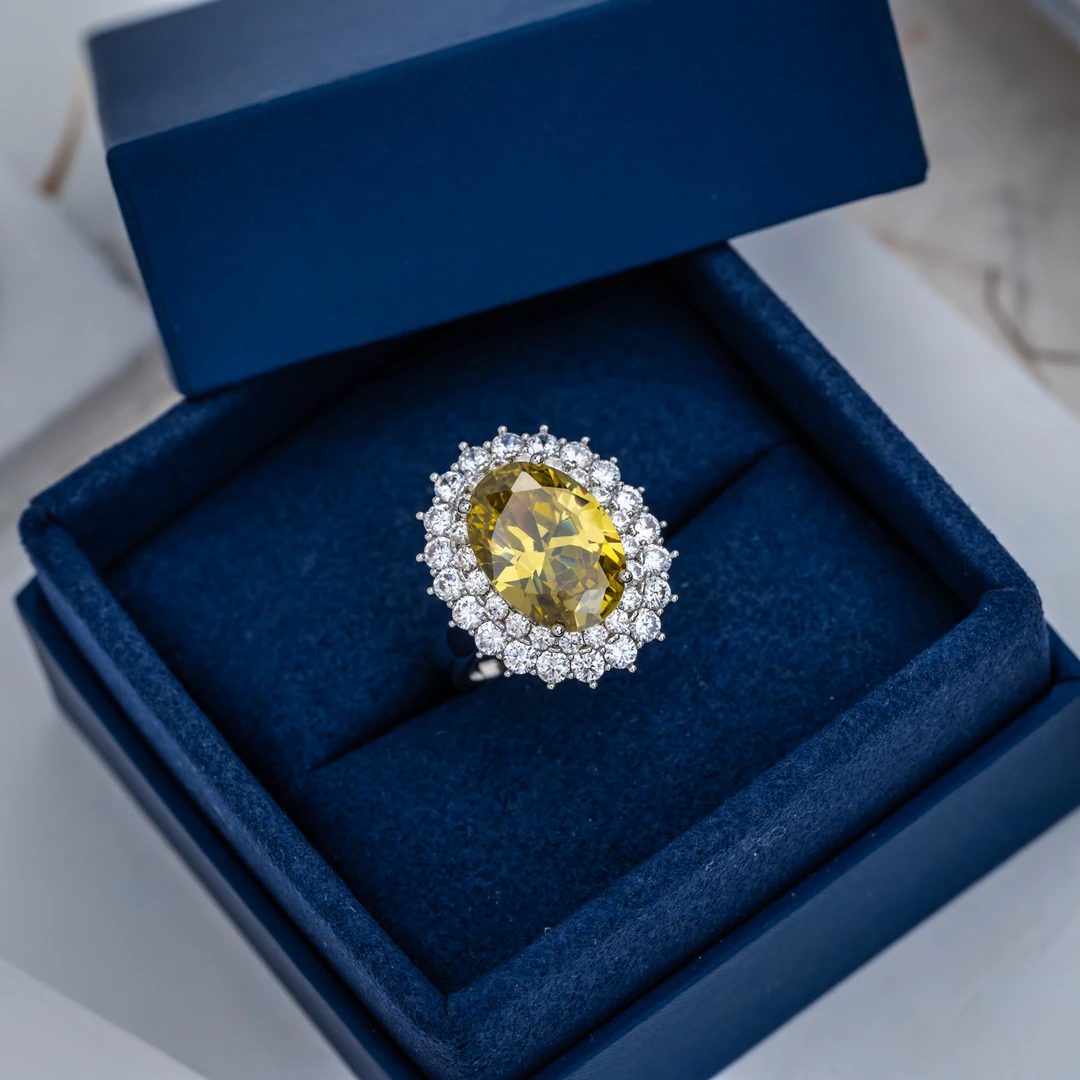 铜合金莫桑石戒指 MYJZ-040 大蛋面黄色戒指