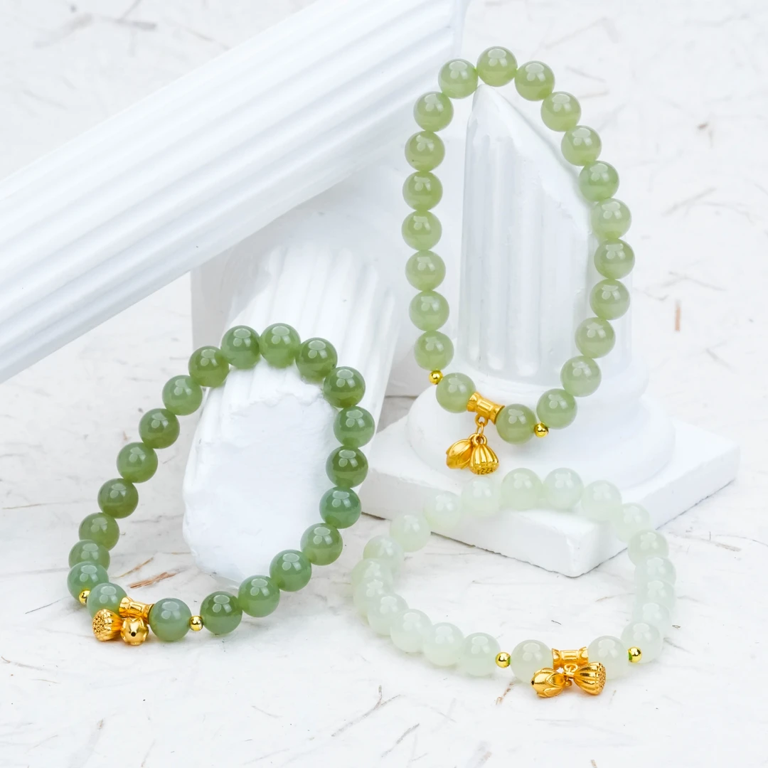 SC-021 天然和田玉S925银晴水 两世欢手串8mm 银镶 多样性发其一