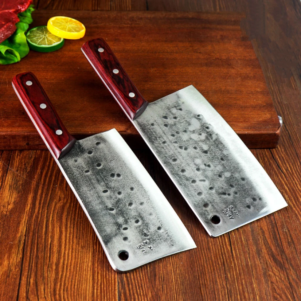 铁匠世家云舒+汉鹿 切片刀斩骨刀两件套家用纯手工锻打刀具锋利