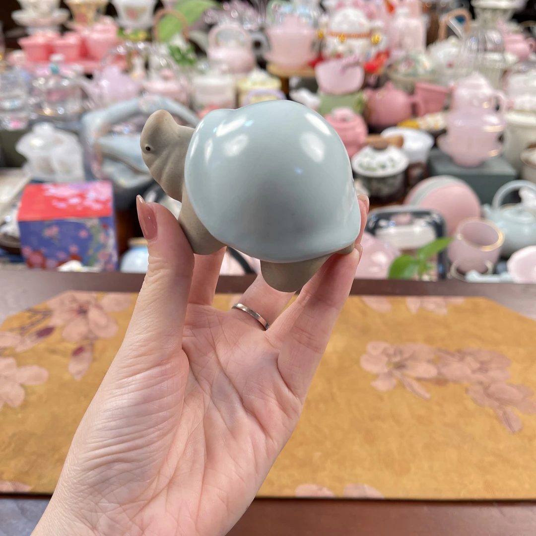 富甲一方天青汝窑小乌龟茶宠摆件