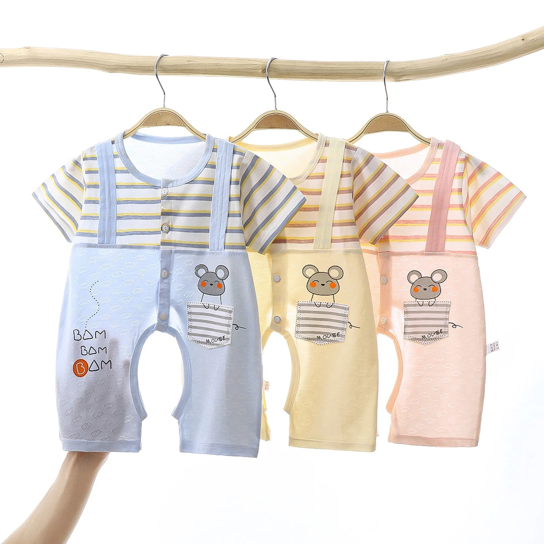 夏季宝宝连体衣新生儿哈衣男女童半袖薄款外出服婴儿短袖连体爬服