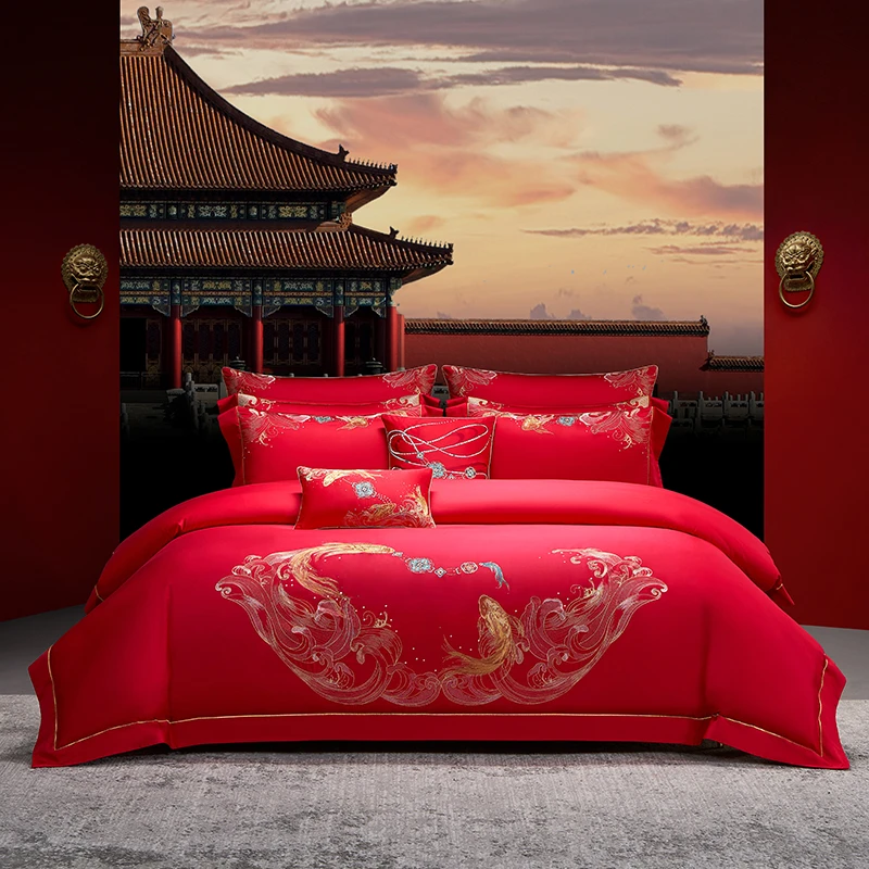 梦洁纯棉绣花六件套：鱼跃龙门结婚